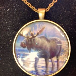 Handmade In Alaska Bronze Moose Necklace